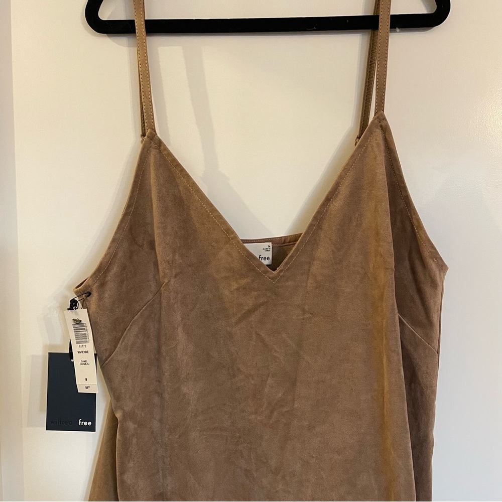Wilfred Tan Suede-Look Spaghetti Strap V-Neck Mini Dress